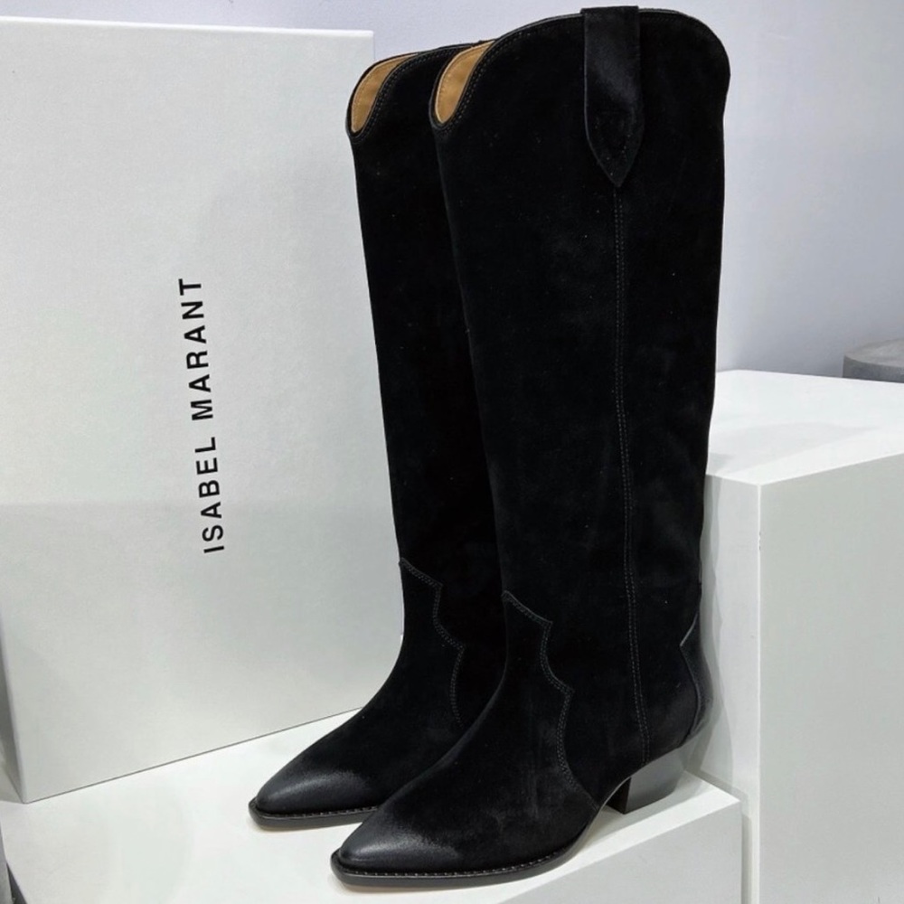 Isabel Marant Denvee tall suede pointed Western boots Black